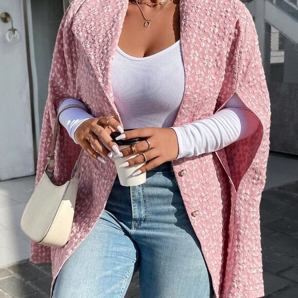 Pink Preppy Womens Open Front Cape Coat - Picture 3 of 5